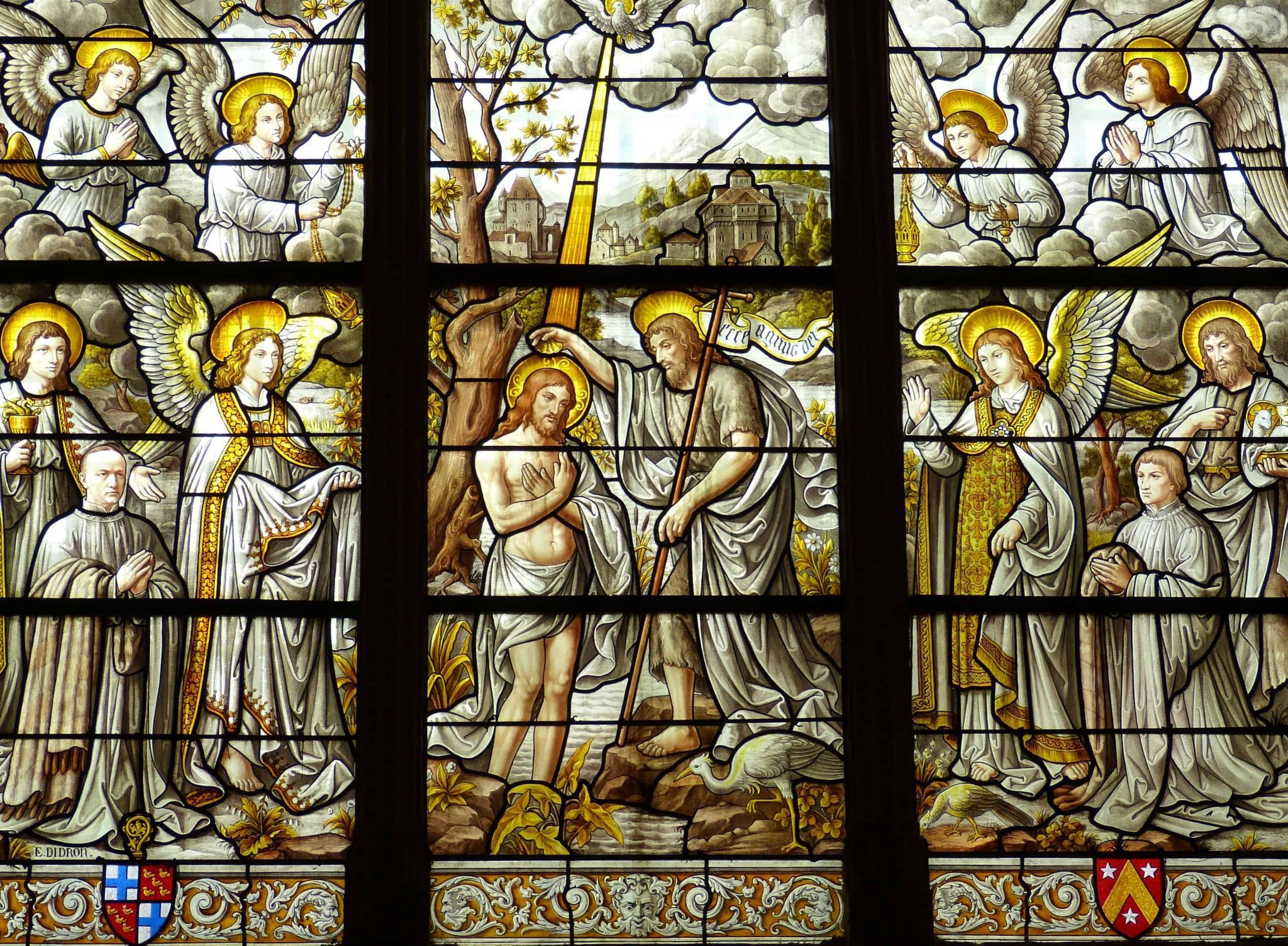 Jesus being baptized by John the Baptist stained glass