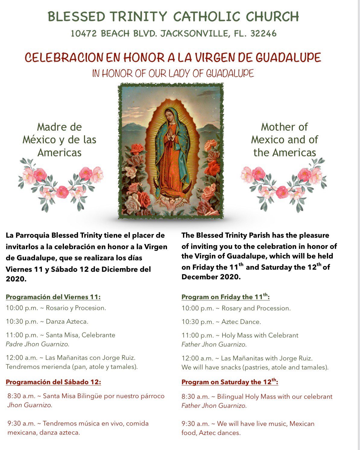Celebration of the Feast of Our Lady of Guadalupe Blessed Trinity Catholic Church