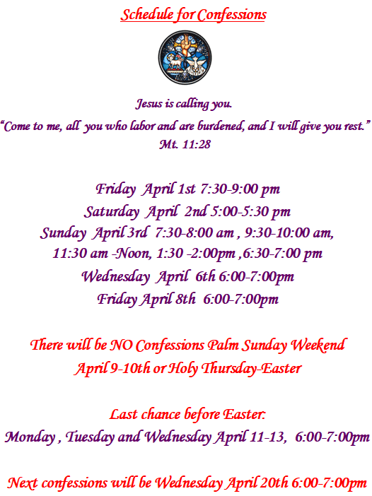 Schedule for Confessions Before Easter