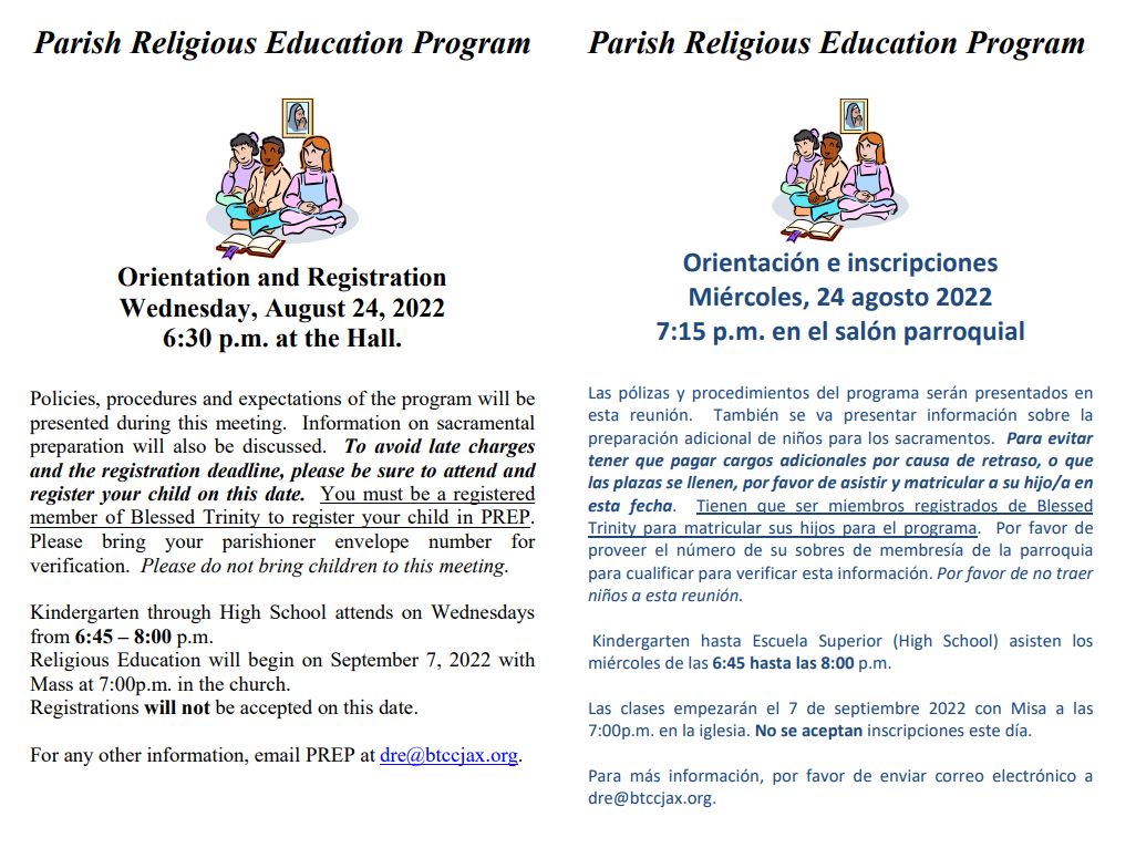 Parish Religious Education Program Registration
